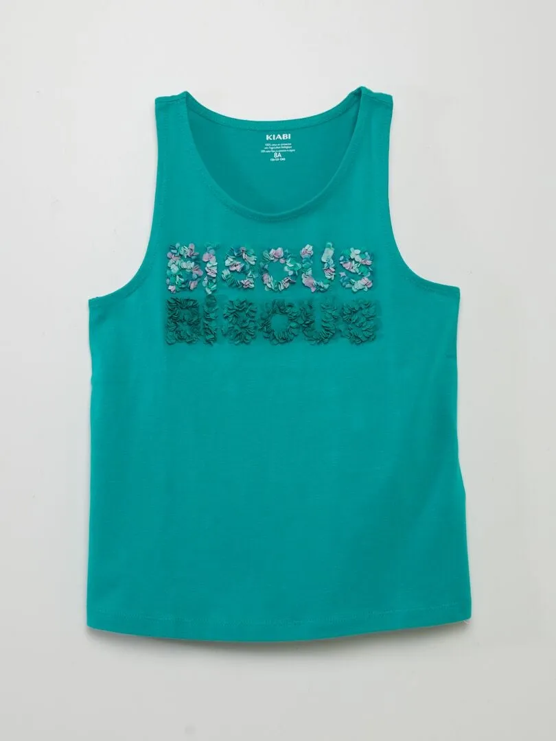 CAMISETA SIN MANGAS CON ESPALDA OLíMPICA Y DETALLE  VERDE