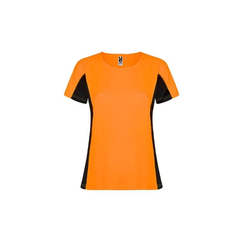 Camiseta técnica de mujer combinada con dos tejidos de poliéster