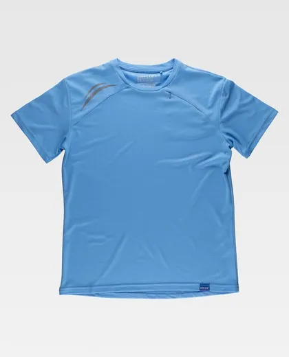 Camiseta técnica manga corta con detalles fluorescentes Celeste