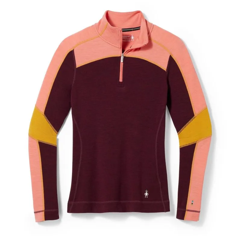 Capa base de merino SMARTWOOL Colorblock 1/4 Zip (CHERRY HEATHER) mujer
