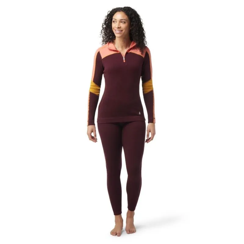 Capa base de merino SMARTWOOL Colorblock 1/4 Zip (CHERRY HEATHER) mujer