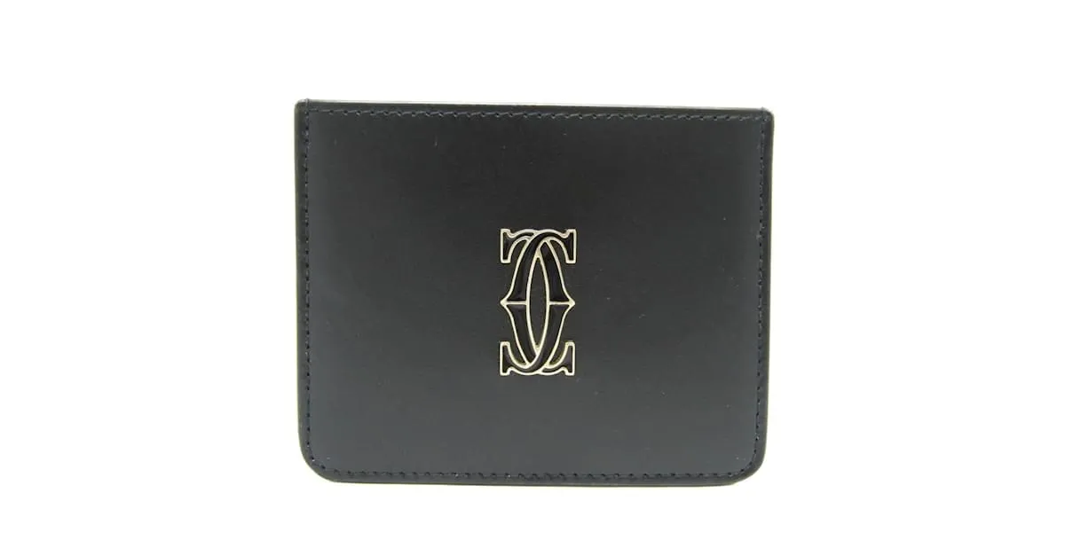Cartier DOUBLE C DE CARTIER Estuche de cuero para tarjetas Negro 
