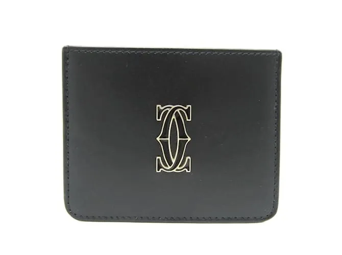 Cartier DOUBLE C DE CARTIER Estuche de cuero para tarjetas Negro 