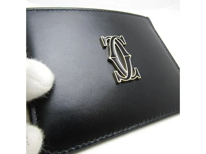 Cartier DOUBLE C DE CARTIER Estuche de cuero para tarjetas Negro 