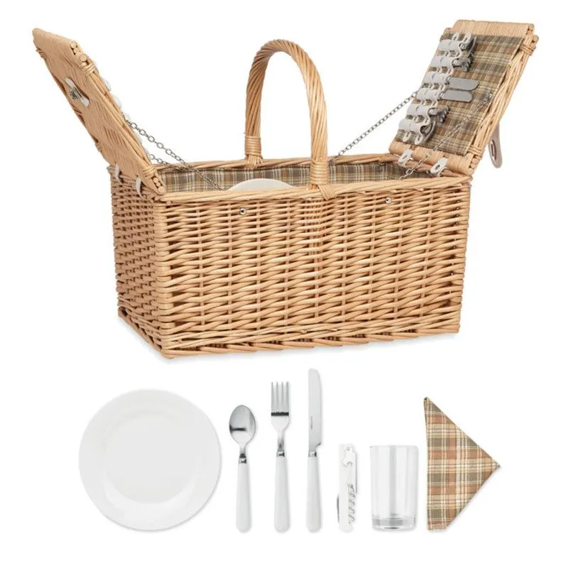Cesta de picnic personalizada de mimbre para 4 personas
