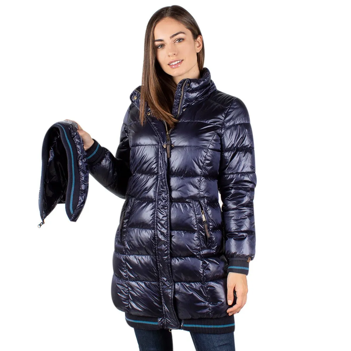 Chamarra Larga Con Gorro En Terminado Brillante Greenlander Mujer