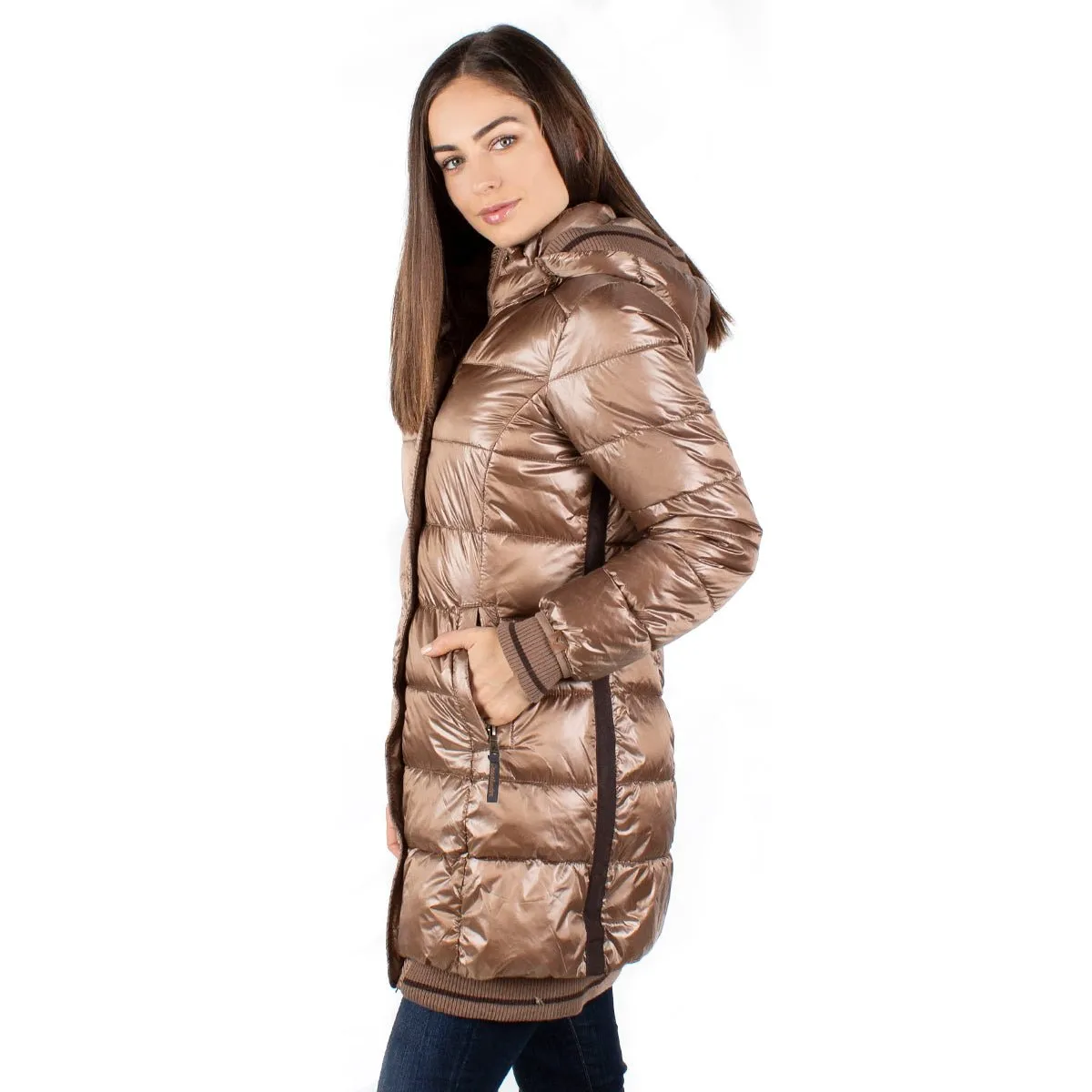 Chamarra Larga Con Gorro En Terminado Brillante Greenlander Mujer