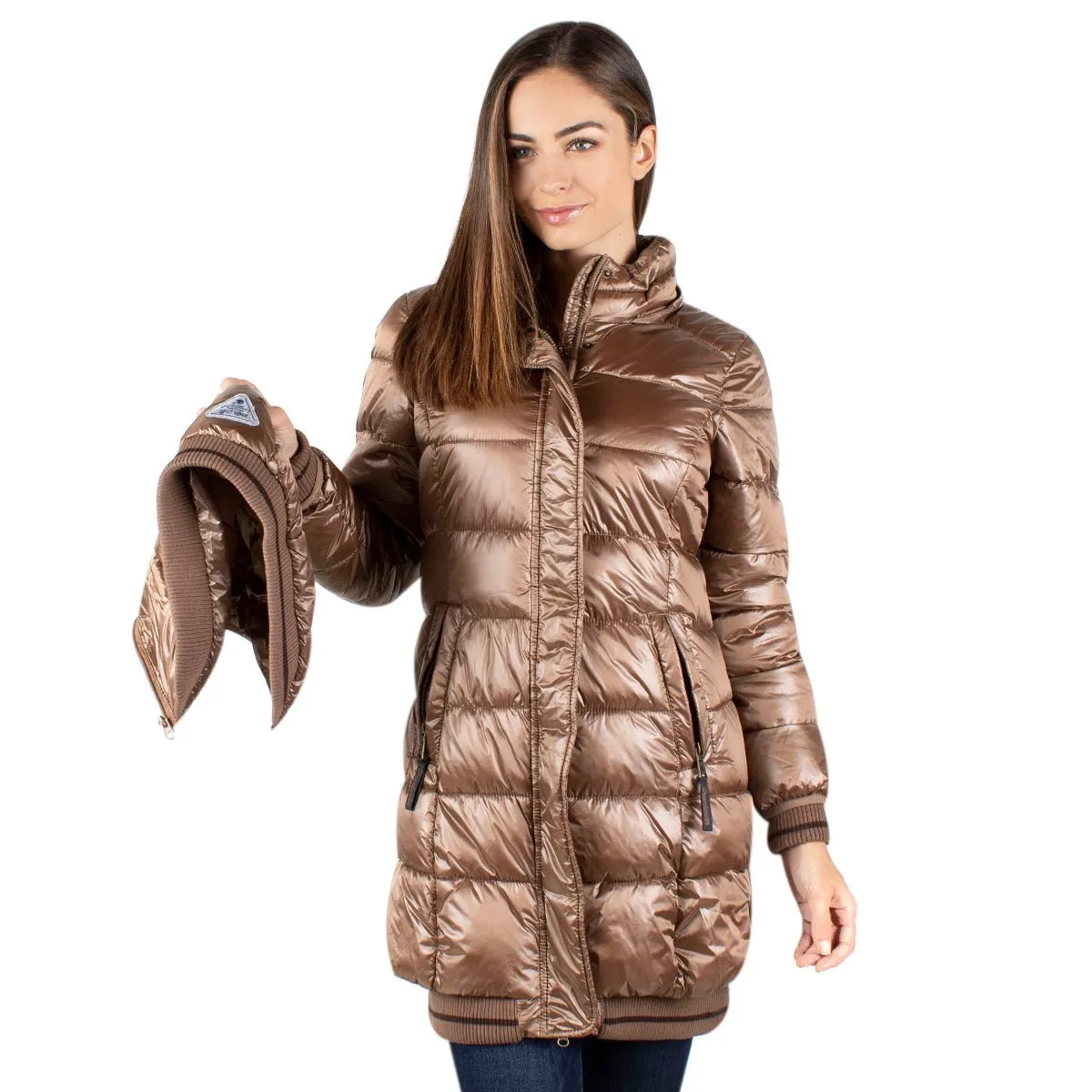Chamarra Larga Con Gorro En Terminado Brillante Greenlander Mujer