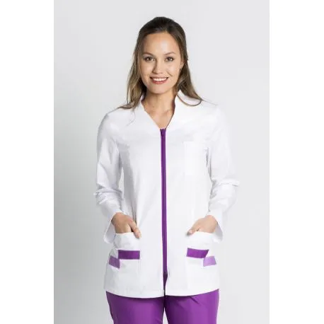 Chaqueta blanca en manga larga con detalles morados