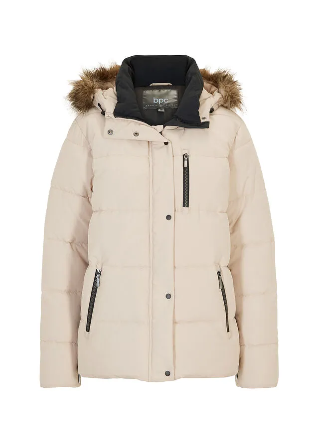 CHAQUETA GUATEADA DE POLIéSTER RECICLADO CON DETALLES EN CONTRASTE BEIGE TIZANEGRO
