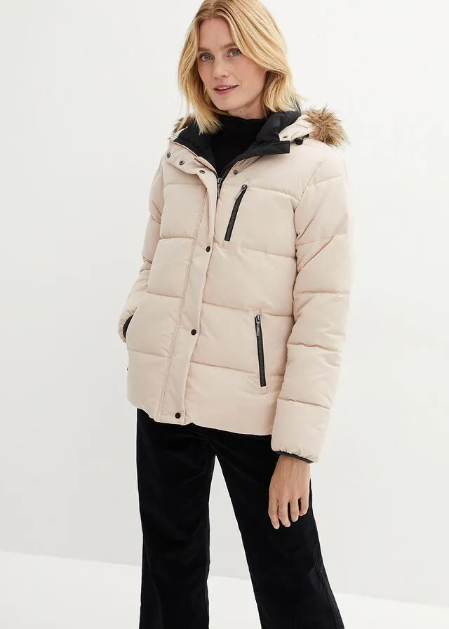 CHAQUETA GUATEADA DE POLIéSTER RECICLADO CON DETALLES EN CONTRASTE BEIGE TIZANEGRO
