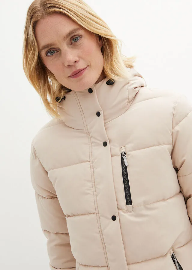 CHAQUETA GUATEADA DE POLIéSTER RECICLADO CON DETALLES EN CONTRASTE BEIGE TIZANEGRO