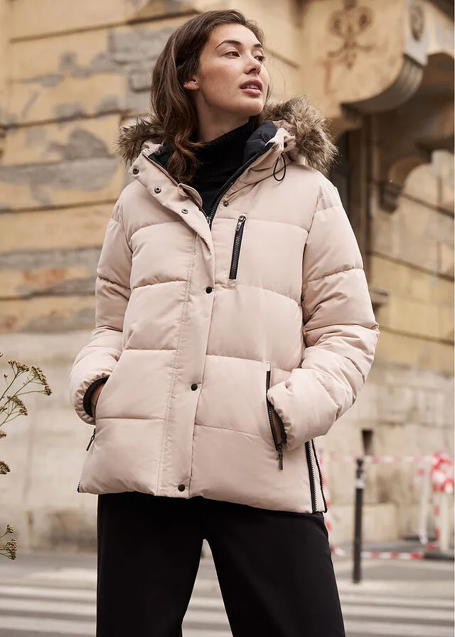 CHAQUETA GUATEADA DE POLIéSTER RECICLADO CON DETALLES EN CONTRASTE BEIGE TIZANEGRO