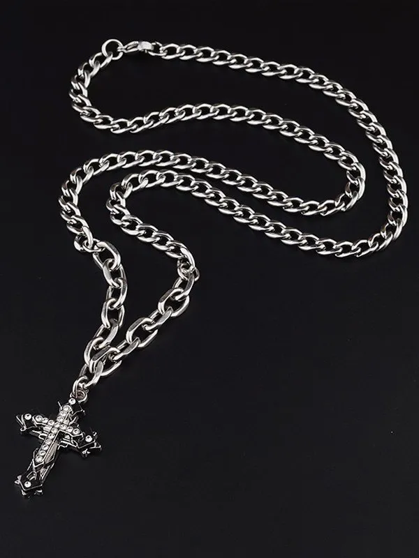 Collar con colgante de cruz de diamantes de imitación para hombre