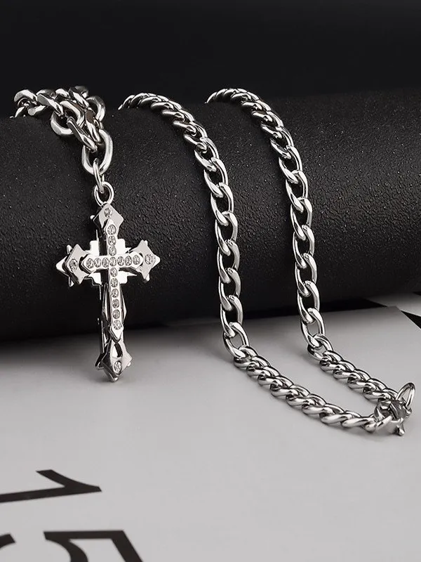 Collar con colgante de cruz de diamantes de imitación para hombre