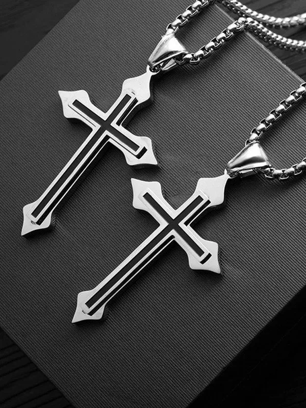 Collar con colgante de cruz para hombre