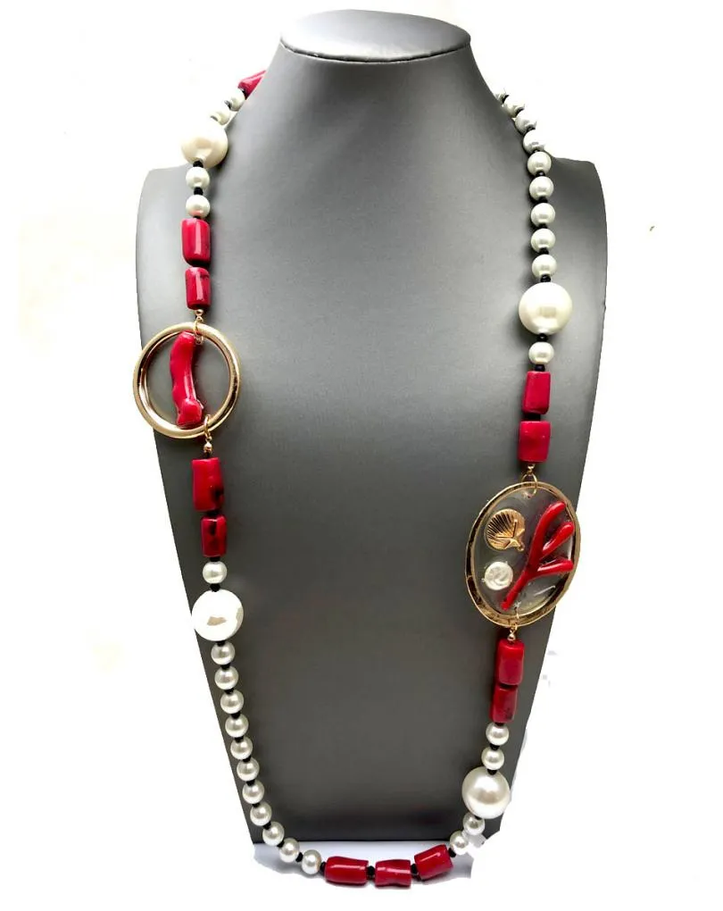 COLLARES LARGOS DE PERLAS MUY BONITOS DECORADOS CON CORAL