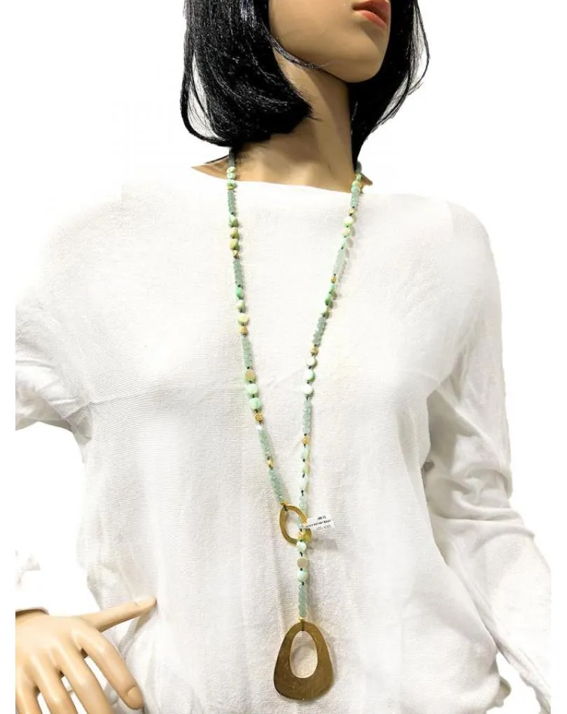 COLLARES LARGOS VERDE AGUA CON DETALLES EN DORADO MATE