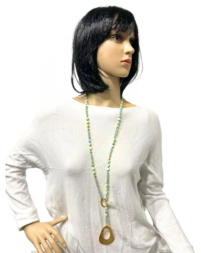 COLLARES LARGOS VERDE AGUA CON DETALLES EN DORADO MATE
