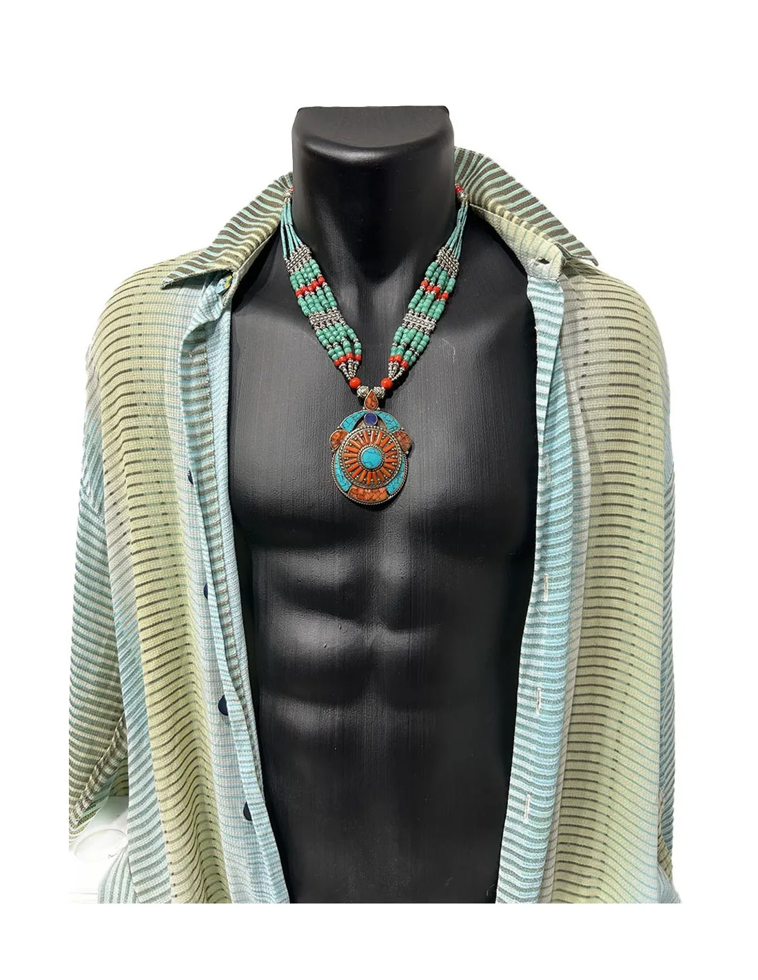 COLLARES PARA HOMBRE DE PLATA TURQUESAS Y CORAL