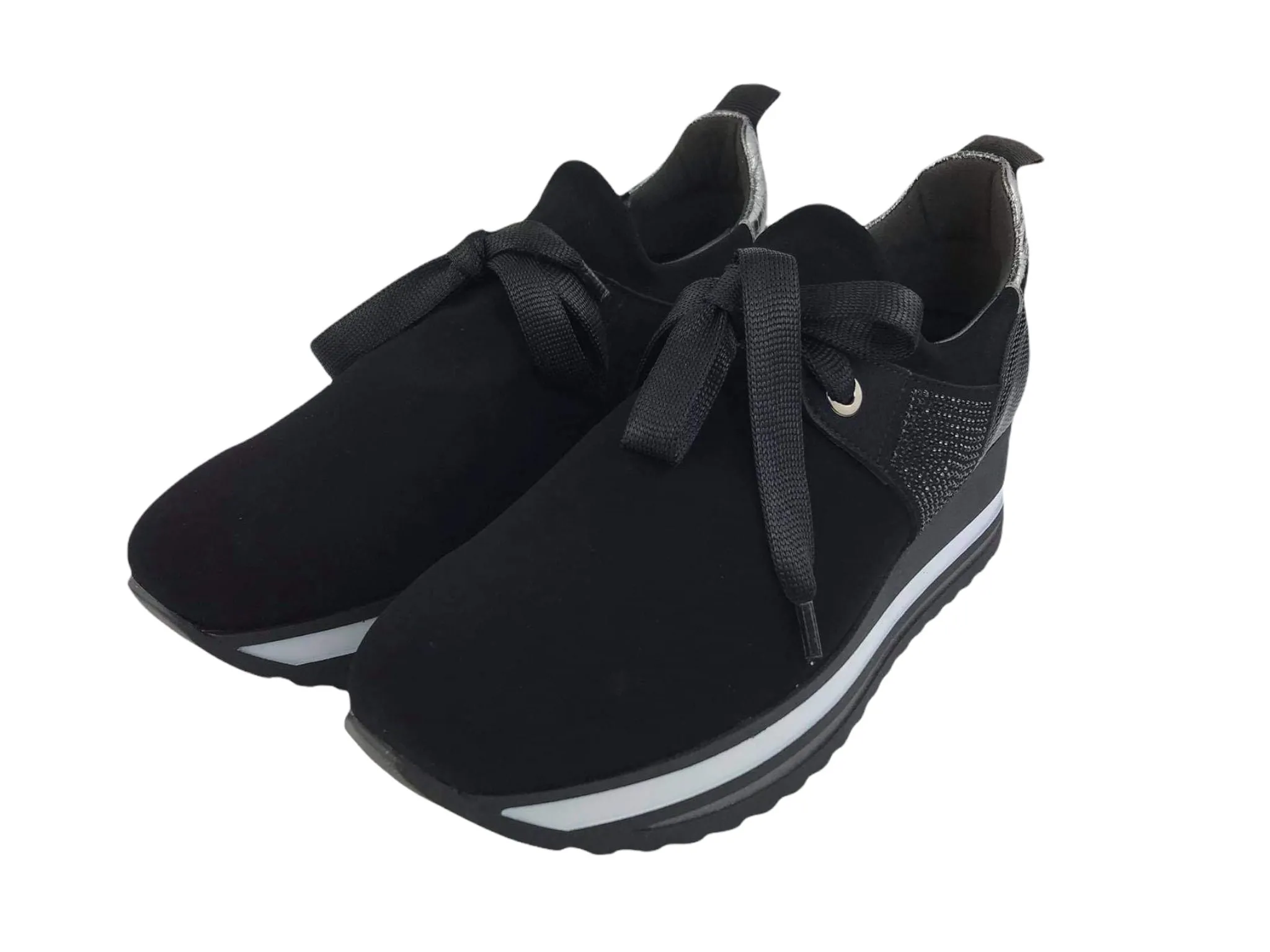 Comart | Zapatos sneakers negros Nobuck de mujer con lazo Milano