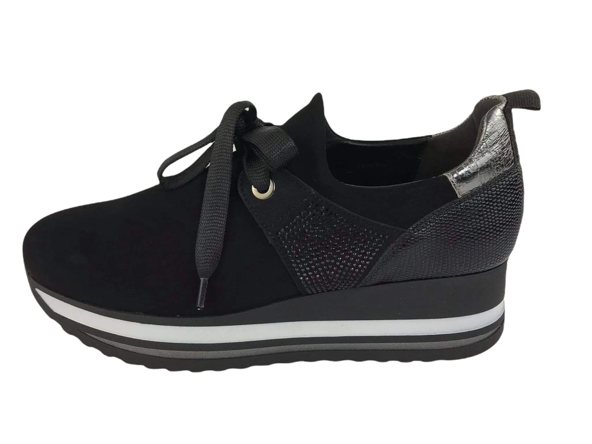 Comart | Zapatos sneakers negros Nobuck de mujer con lazo Milano