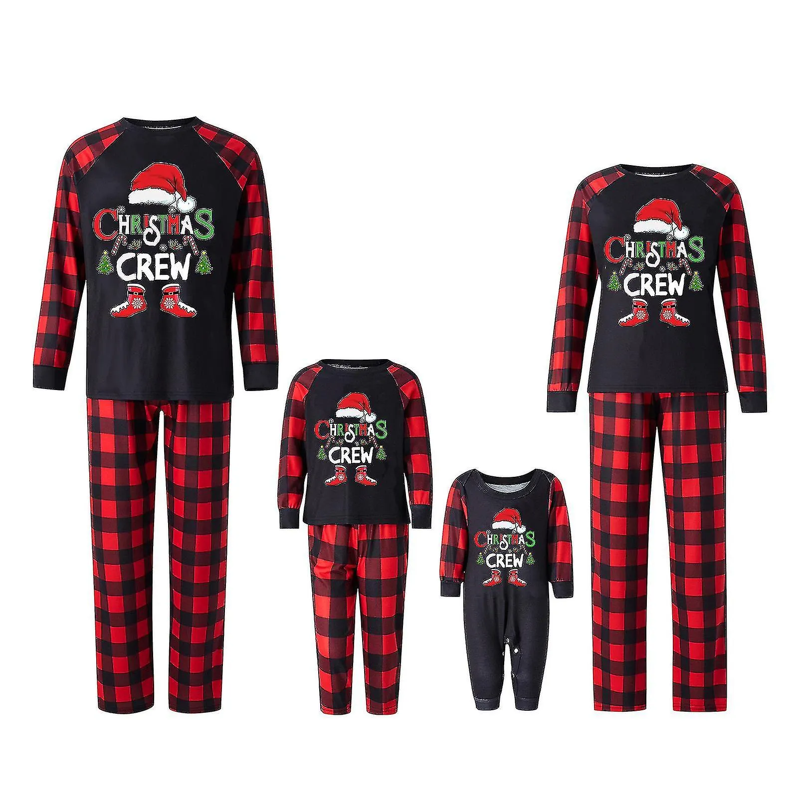 Conjunto de pijamas a juego de Navidad familiar, Baby Romper / carta Estampado de sombrero de Navidad Tops de manga larga + Conj