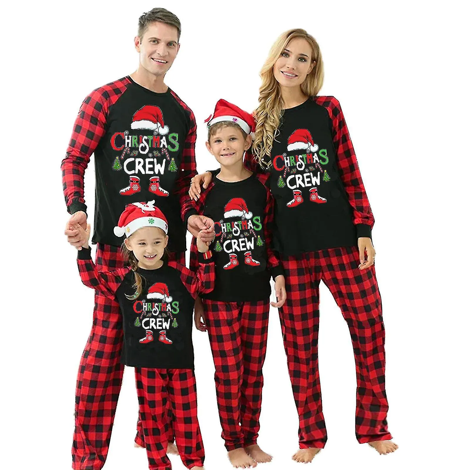 Conjunto de pijamas a juego de Navidad familiar, Baby Romper / carta Estampado de sombrero de Navidad Tops de manga larga + Conj