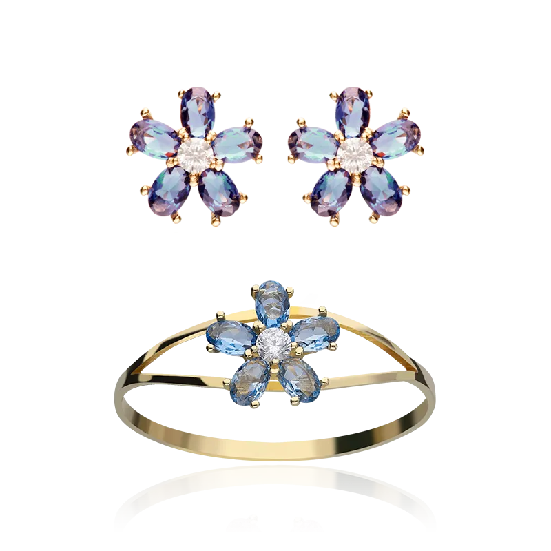 CONJUNTO "SURPRISE" ORO 18K TOPACIOS AZULES