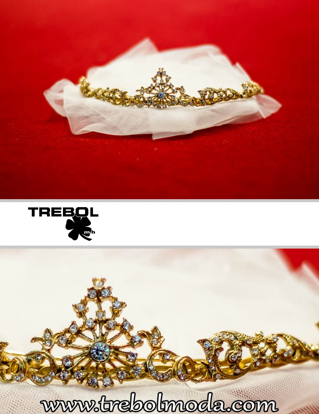 Corona novia dorada con brillantes