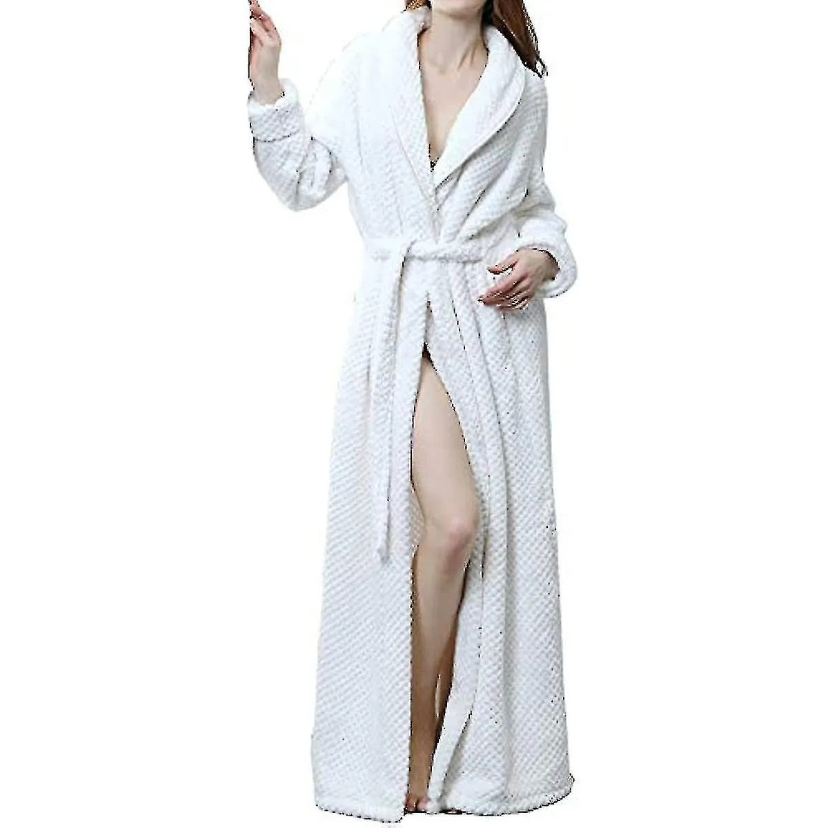 Damas Mullida Bata Acogedor Ligero Posh Albornoz de Cuerpo Completo Invierno Cálido Color Puro Bata de Baño Wrap Housecoat Ropa 