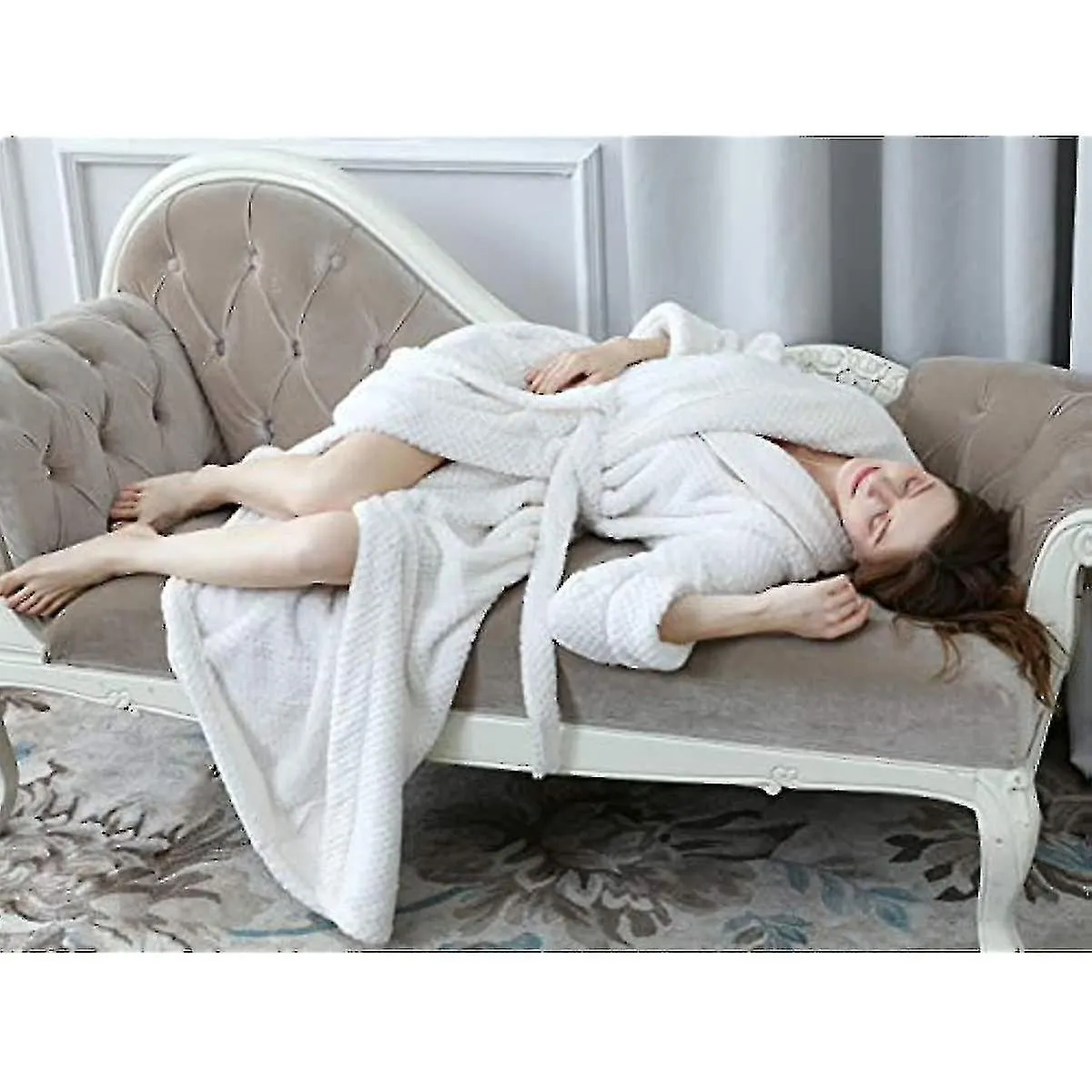 Damas Mullida Bata Acogedor Ligero Posh Albornoz de Cuerpo Completo Invierno Cálido Color Puro Bata de Baño Wrap Housecoat Ropa 