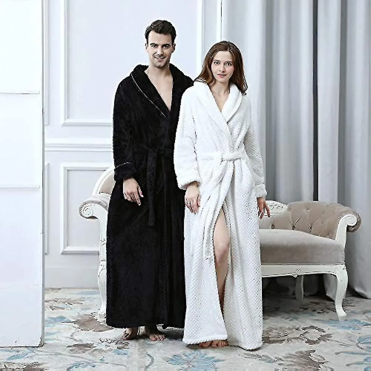 Damas Mullida Bata Acogedor Ligero Posh Albornoz de Cuerpo Completo Invierno Cálido Color Puro Bata de Baño Wrap Housecoat Ropa 