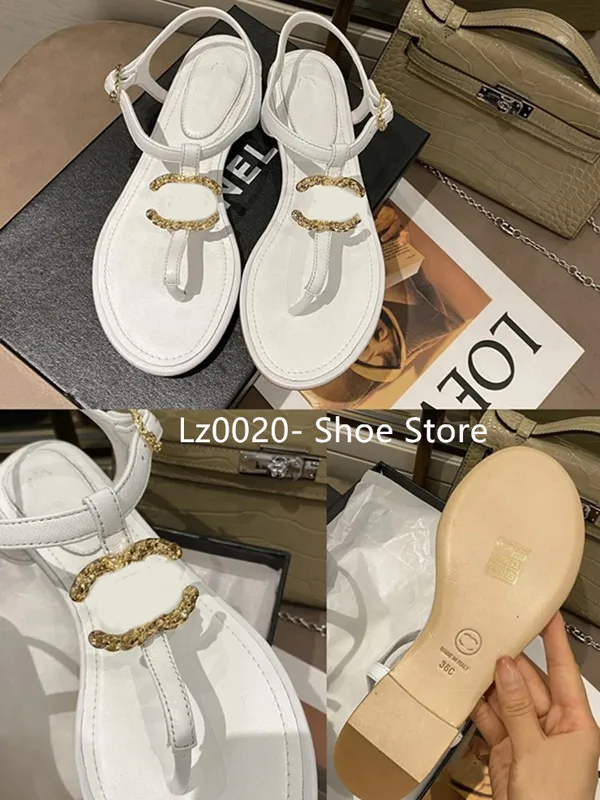 Diseñador de moda francés Zapatillas de mujer Zapatos planos con punta abierta Verano T Atar Zapatos de marca para mujer Playa C