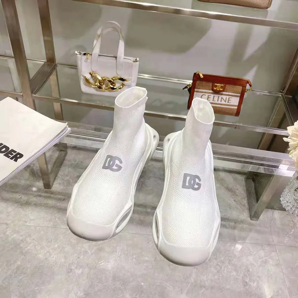 DOLCE GABBANA D&G ZAPATILLAS DE CAñA MEDIA UNISEX DE MALLA ELáSTICA WAVEBLANCO