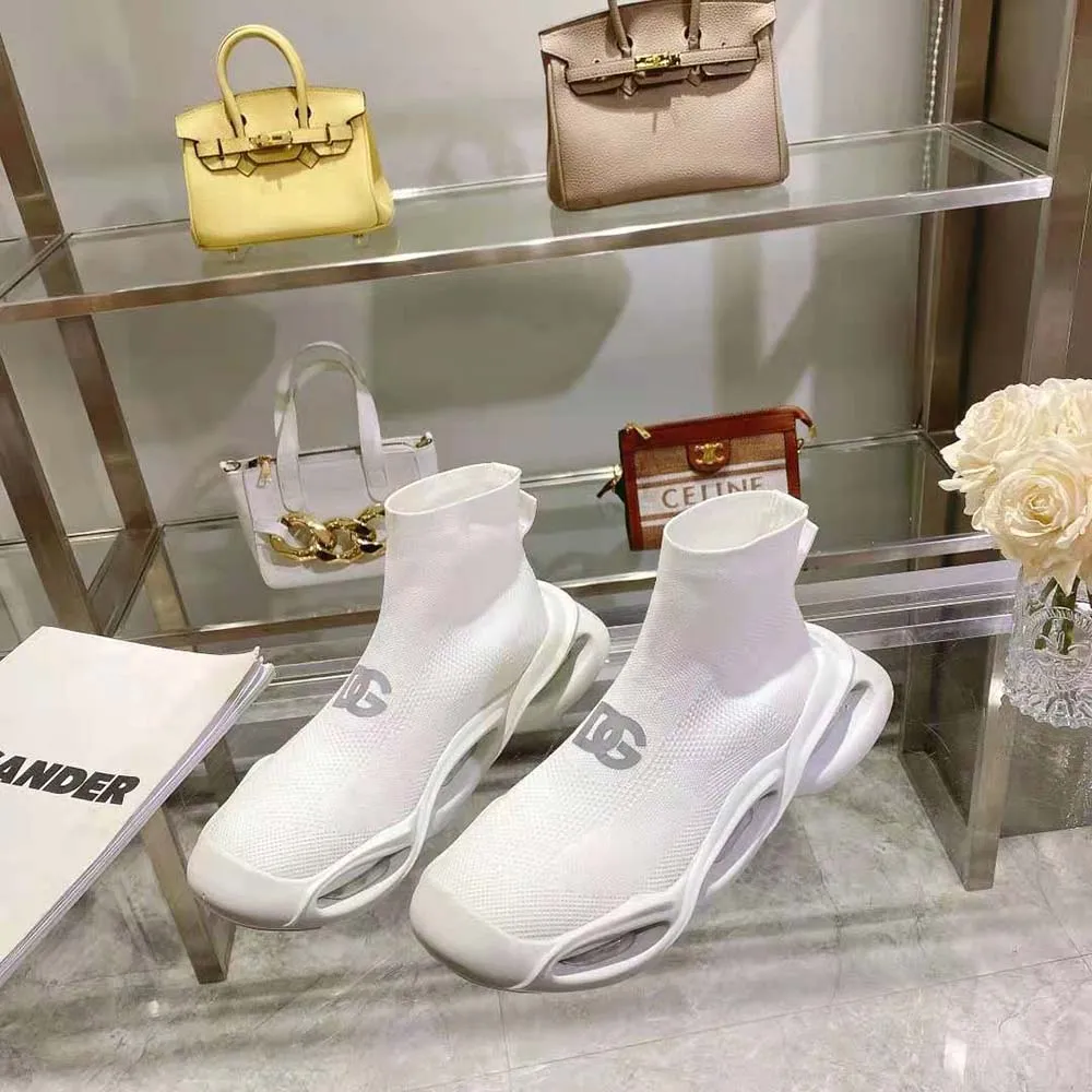 DOLCE GABBANA D&G ZAPATILLAS DE CAñA MEDIA UNISEX DE MALLA ELáSTICA WAVEBLANCO