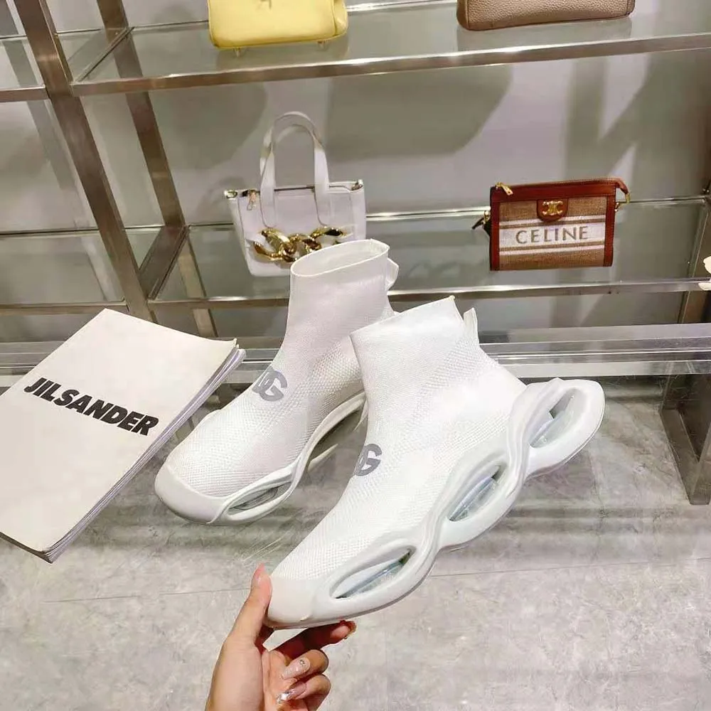 DOLCE GABBANA D&G ZAPATILLAS DE CAñA MEDIA UNISEX DE MALLA ELáSTICA WAVEBLANCO