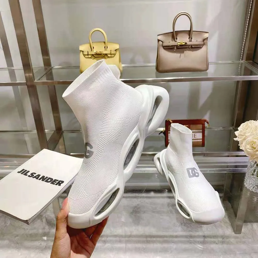 DOLCE GABBANA D&G ZAPATILLAS DE CAñA MEDIA UNISEX DE MALLA ELáSTICA WAVEBLANCO