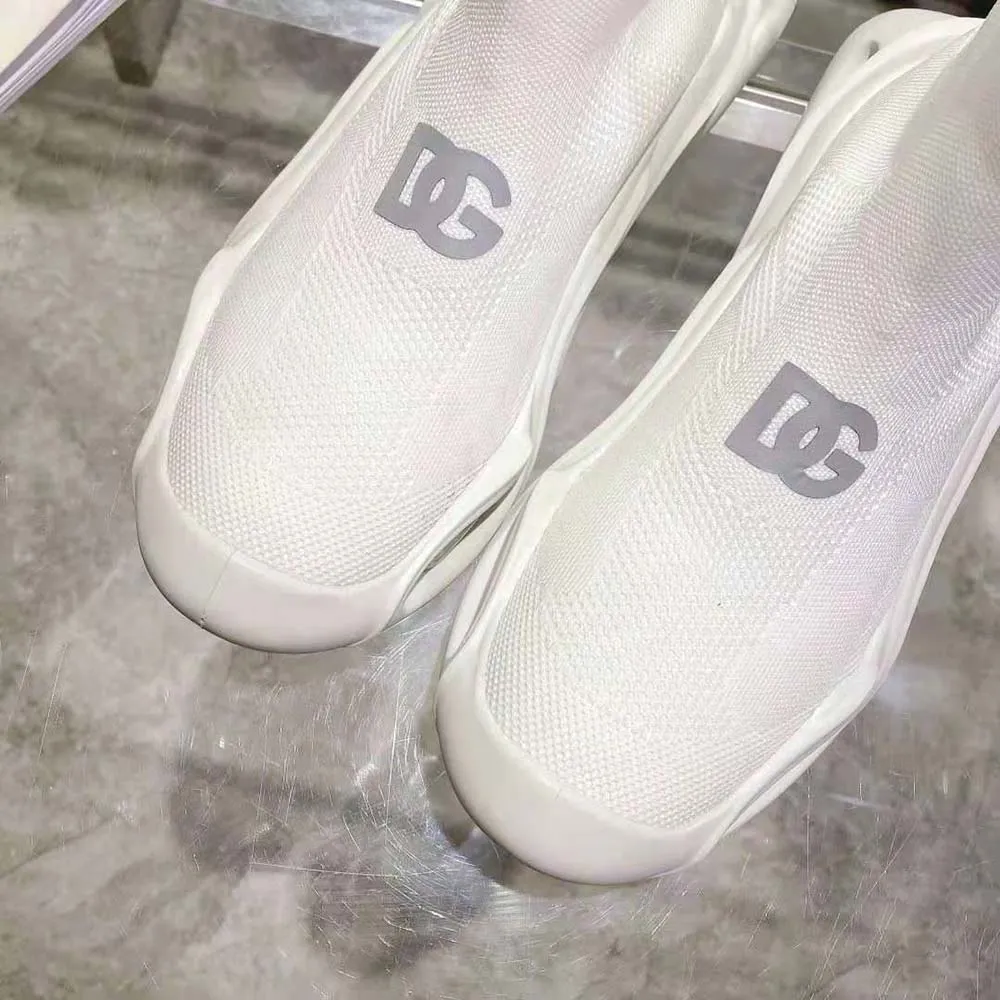 DOLCE GABBANA D&G ZAPATILLAS DE CAñA MEDIA UNISEX DE MALLA ELáSTICA WAVEBLANCO