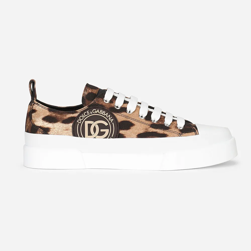 Dolce Gabbana D&G Zapatillas Portofino Light de algodón para mujer con estampado de leopardo y logo DG
