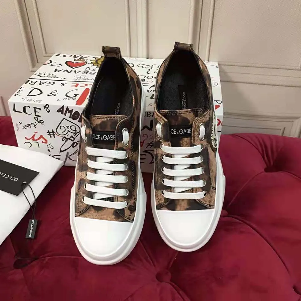 Dolce Gabbana D&G Zapatillas Portofino Light de algodón para mujer con estampado de leopardo y logo DG