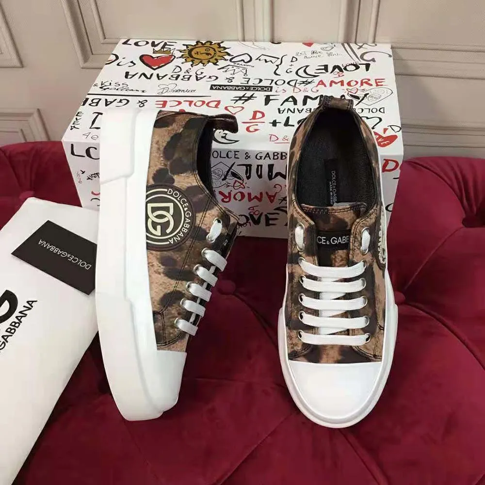 Dolce Gabbana D&G Zapatillas Portofino Light de algodón para mujer con estampado de leopardo y logo DG