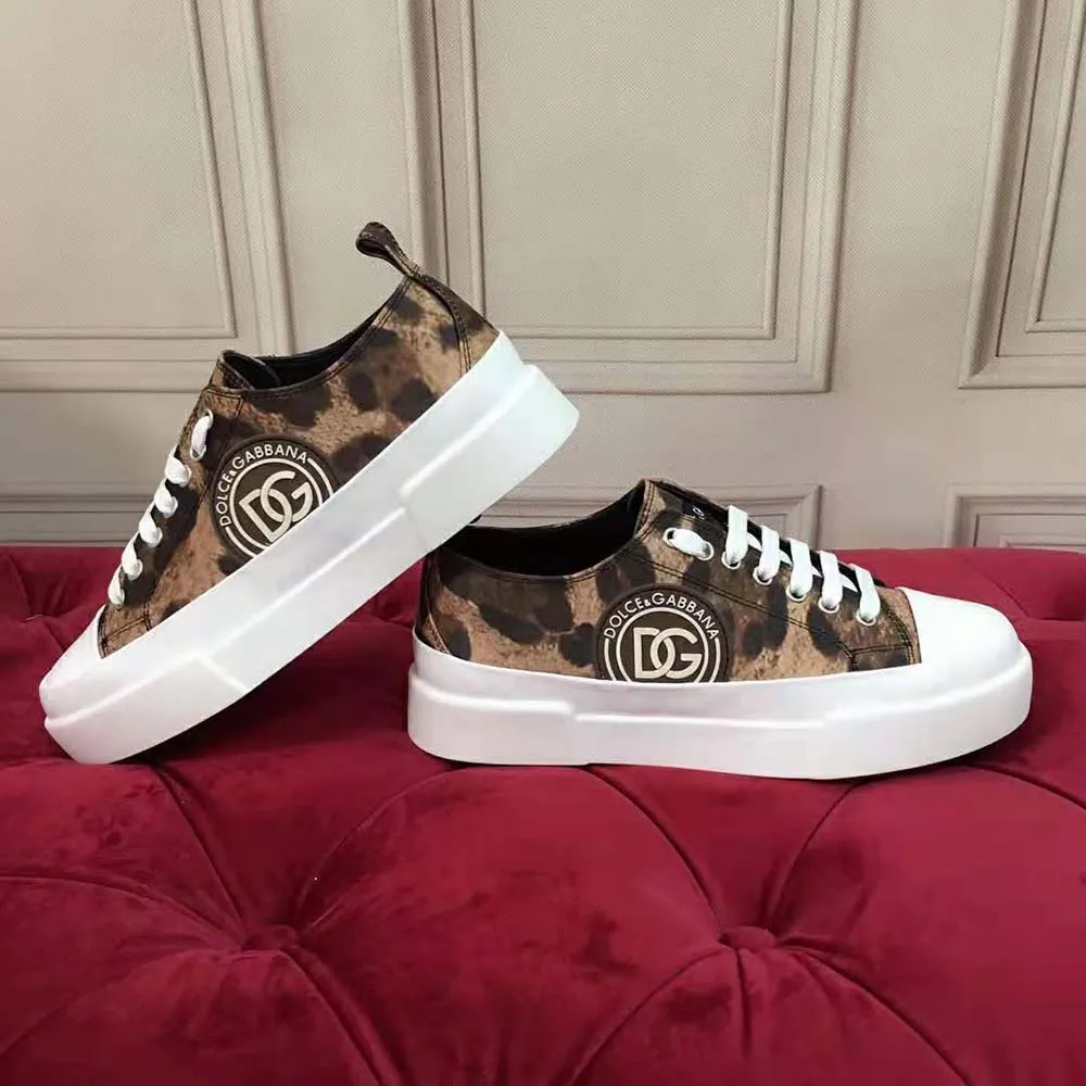 Dolce Gabbana D&G Zapatillas Portofino Light de algodón para mujer con estampado de leopardo y logo DG