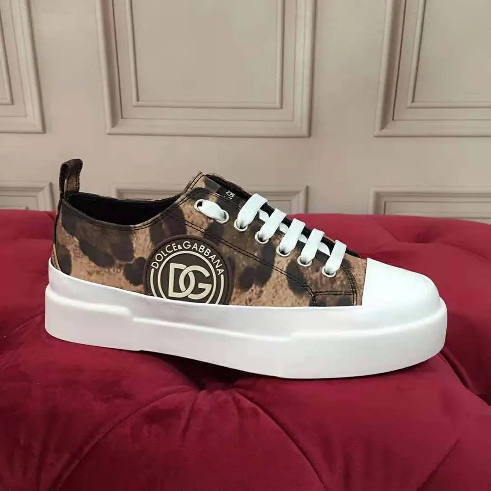 Dolce Gabbana D&G Zapatillas Portofino Light de algodón para mujer con estampado de leopardo y logo DG