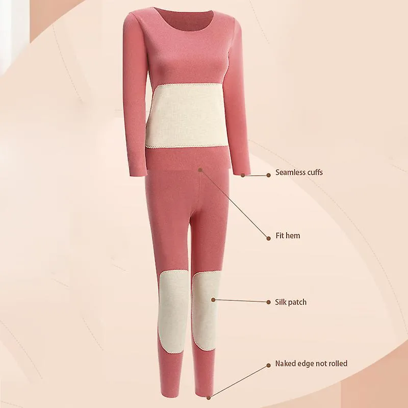 Drupum Conjunto de ropa interior térmica para mujer Parche de seda Ropa interior térmica Capa base Manga larga Top Super Soft Lo