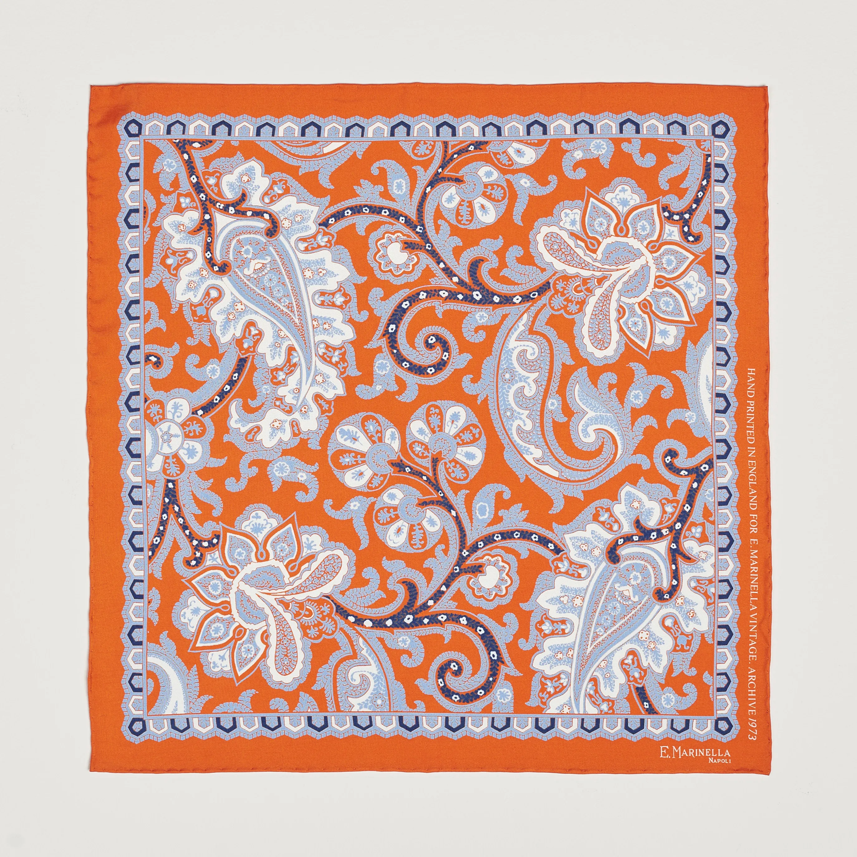 E. Marinella Archive Printed Silk Pocket Square Orange
