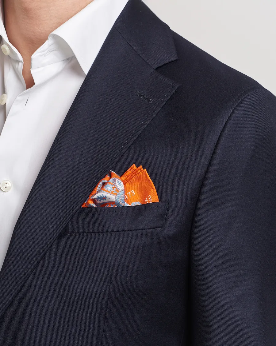 E. Marinella Archive Printed Silk Pocket Square Orange