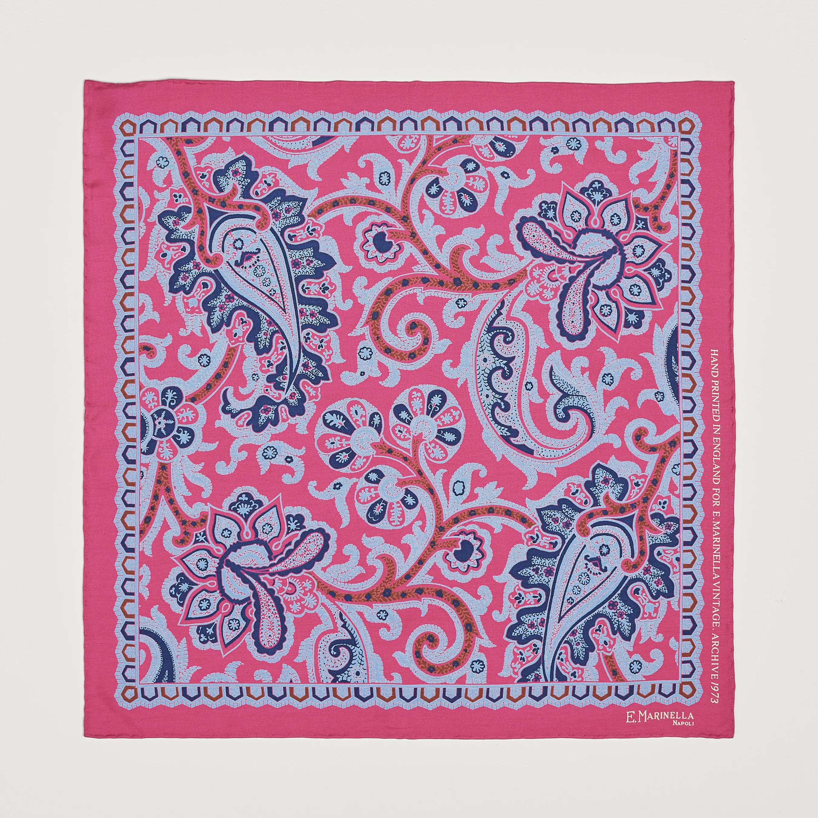 E. Marinella Archive Printed Silk Pocket Square Pink