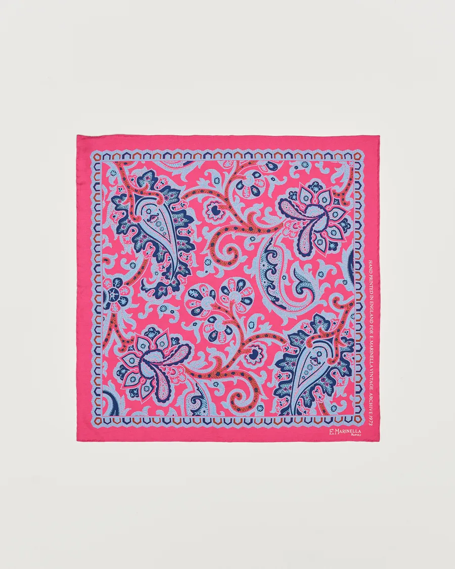 E. Marinella Archive Printed Silk Pocket Square Pink