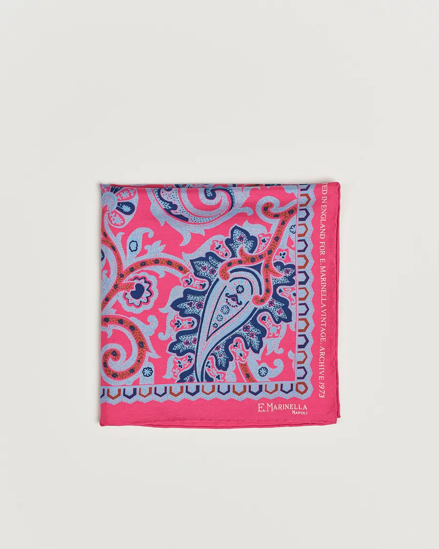 E. Marinella Archive Printed Silk Pocket Square Pink